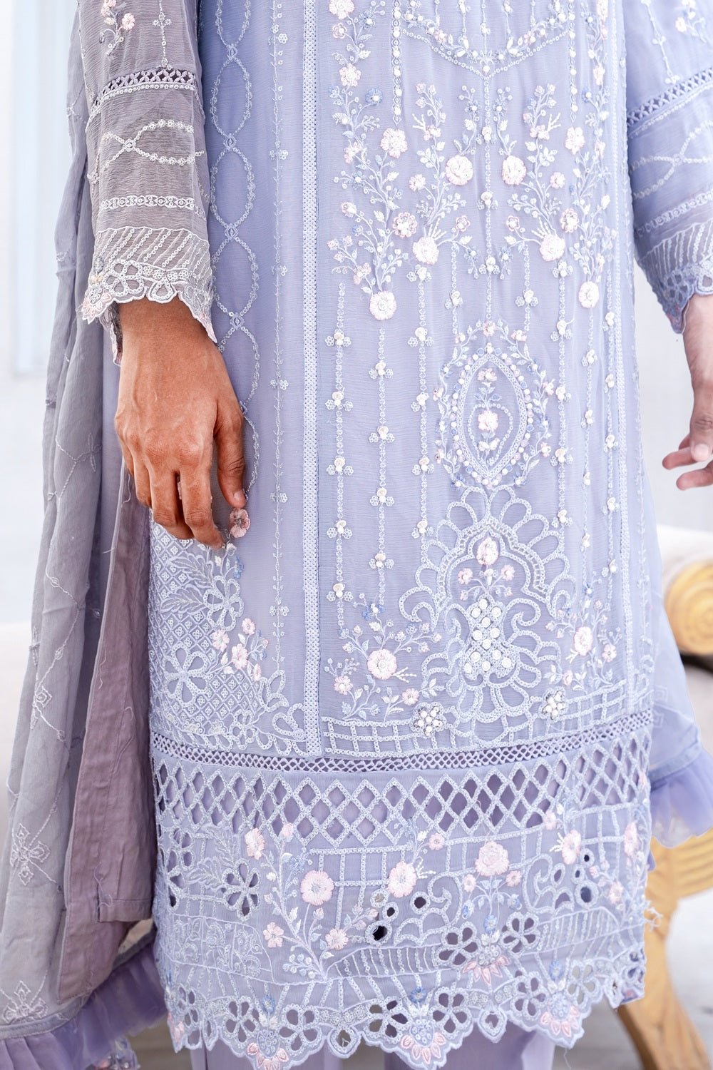 Pearl Blossom Embroidered Outfit - Sami Fabrics