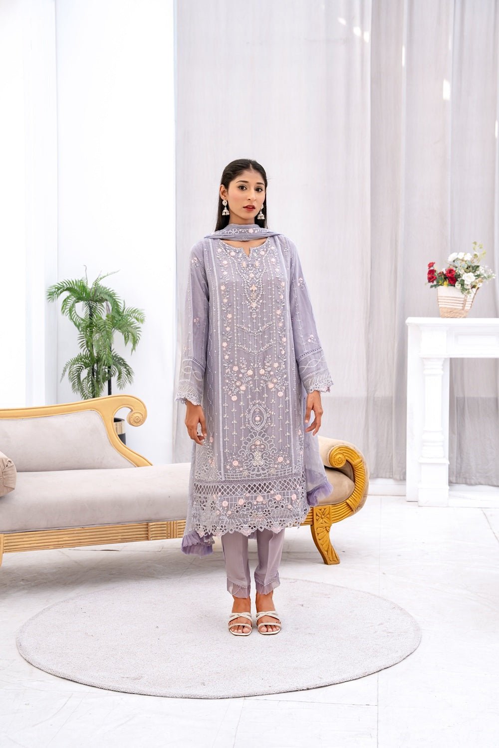 Pearl Blossom Embroidered Outfit - Sami Fabrics