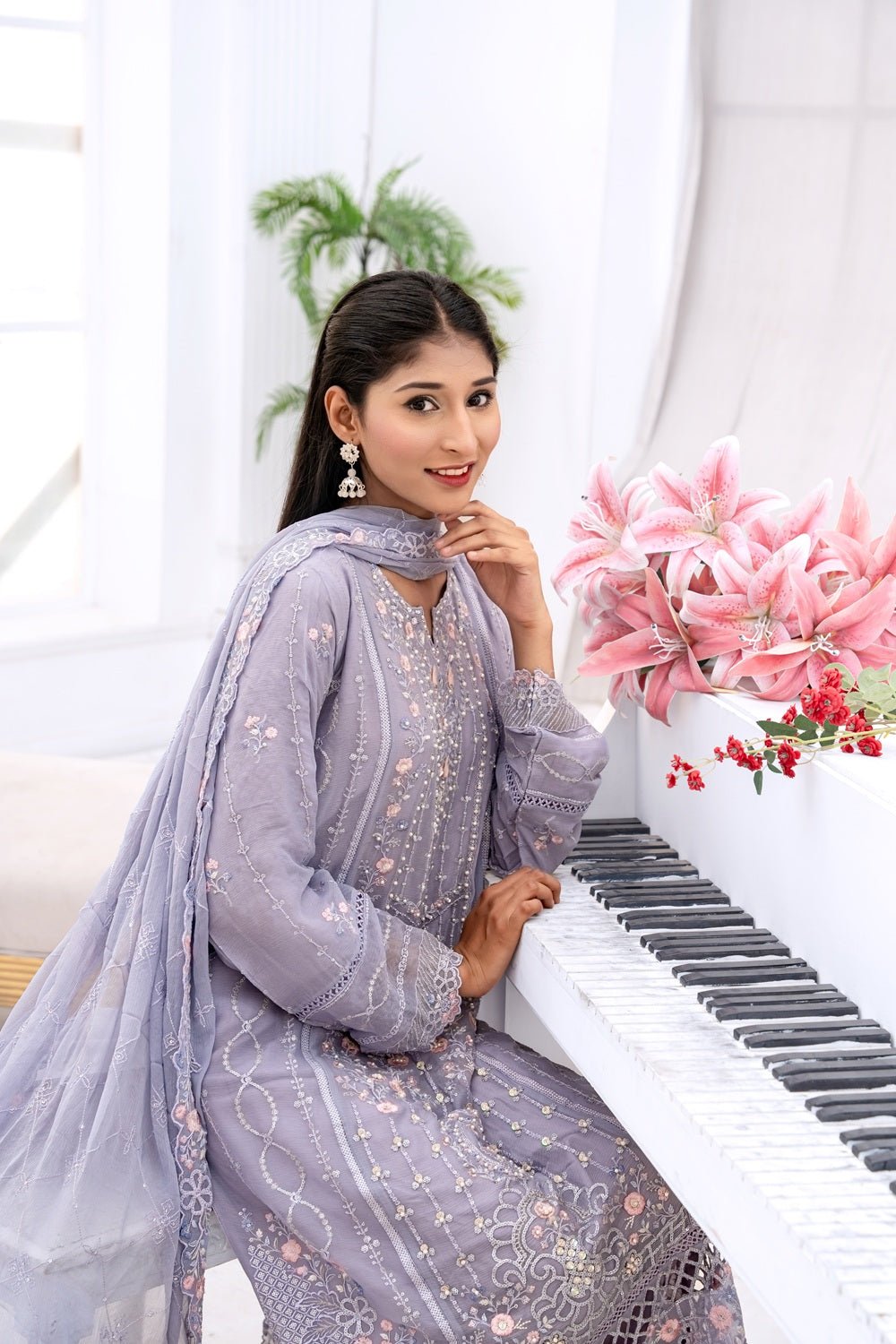 Pearl Blossom Embroidered Outfit - Sami Fabrics