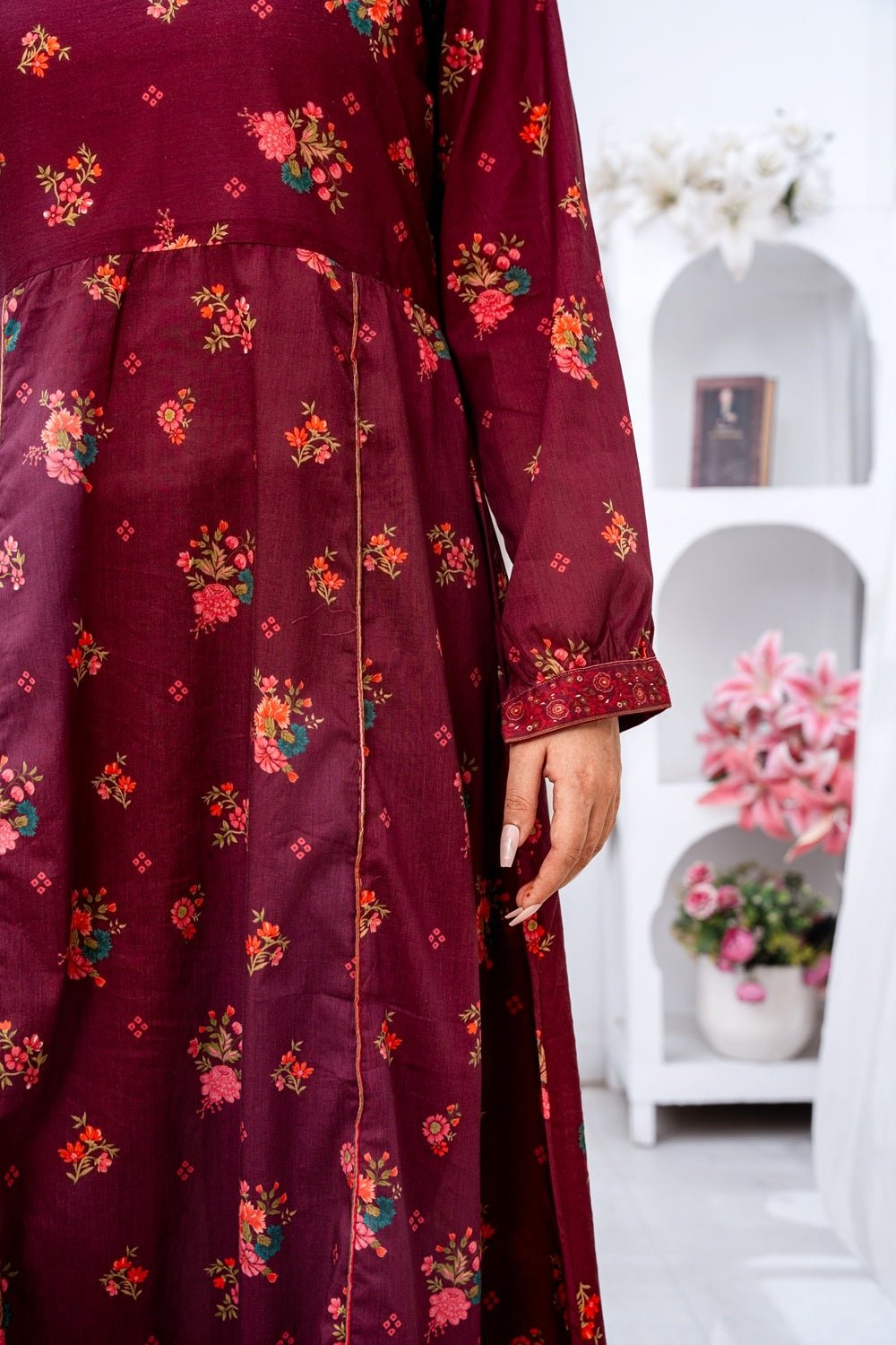 Royal Burgundy Floral Lawn Suit - Sami Fabrics