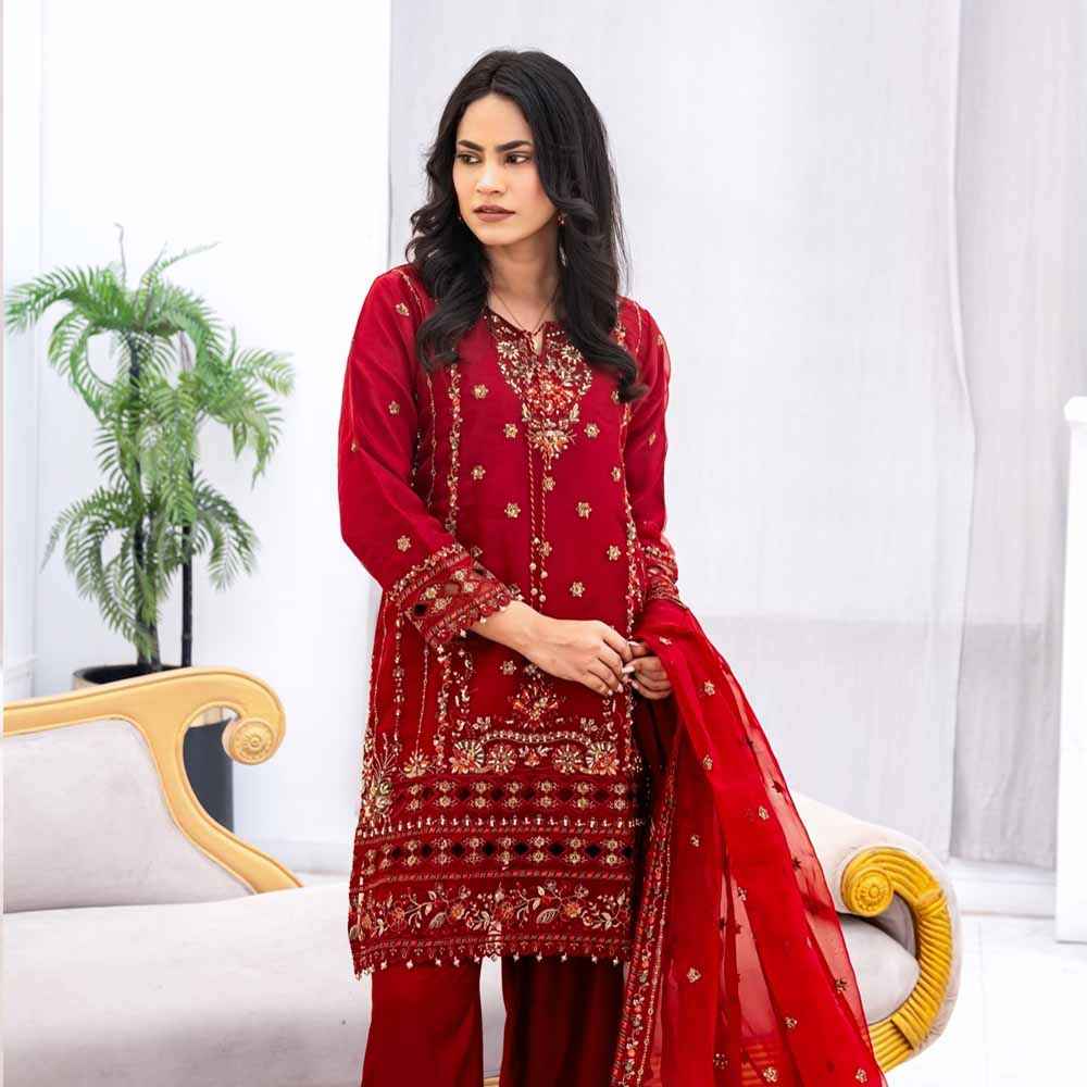 Royal Ruby Festive Ensemble - Sami Fabrics