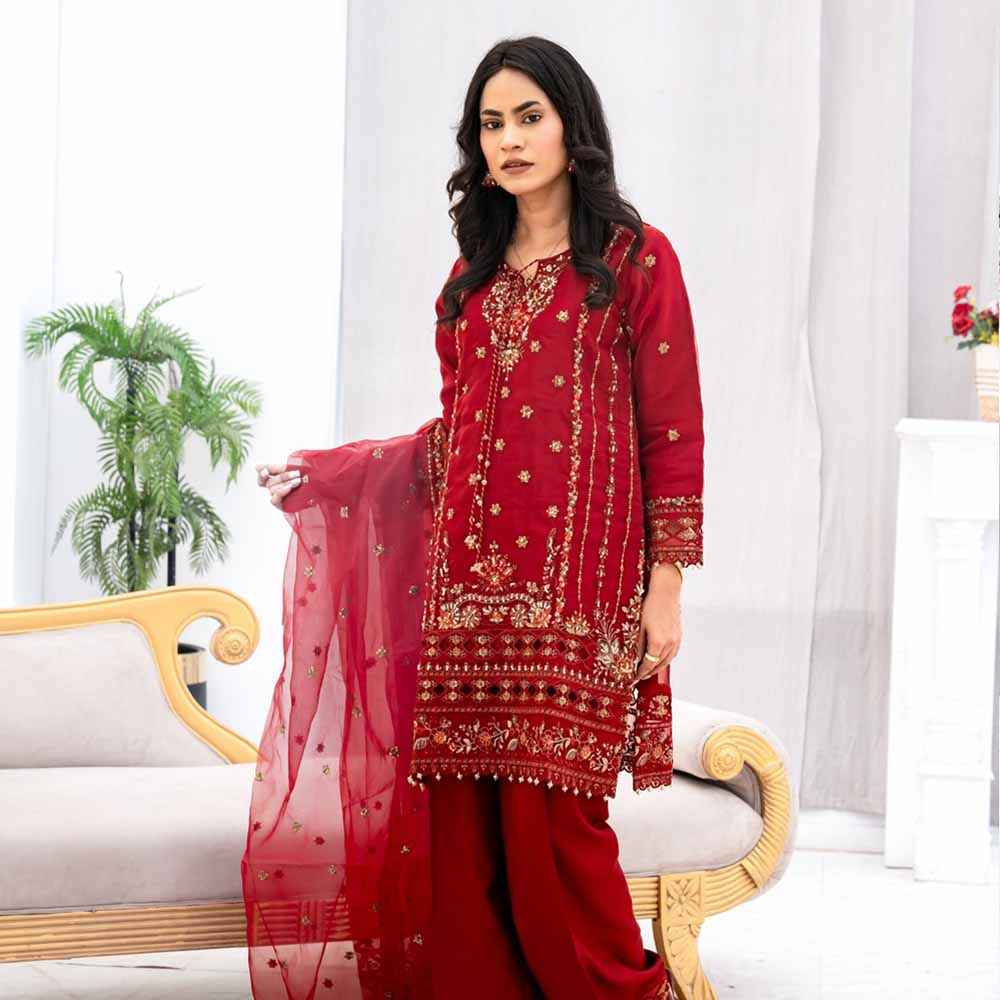 Royal Ruby Festive Ensemble - Sami Fabrics