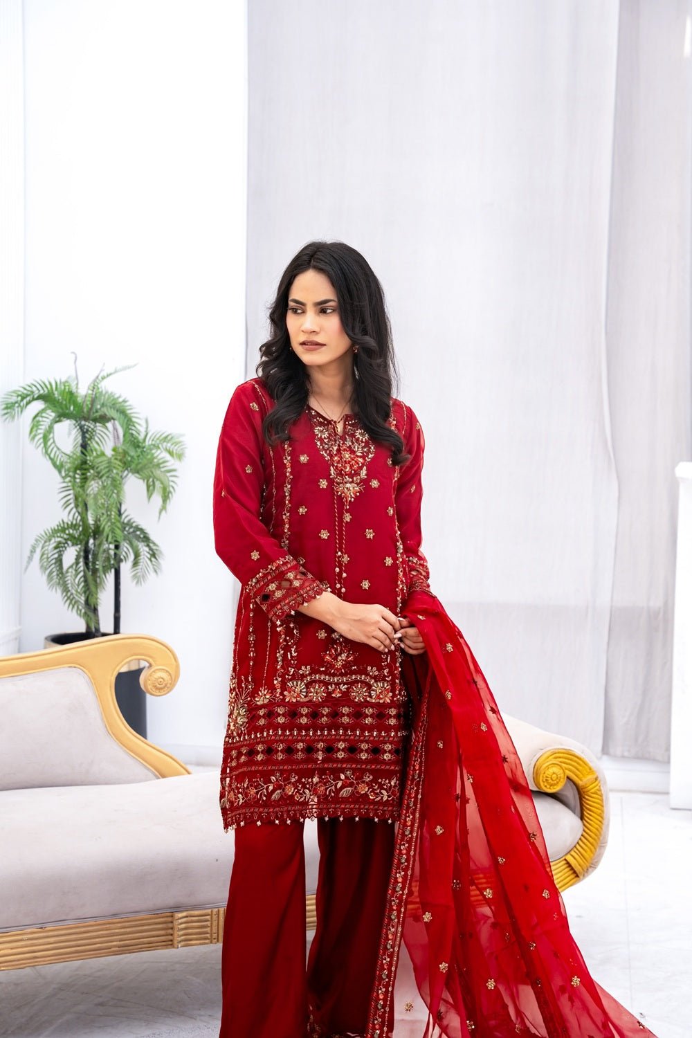 Royal Ruby Festive Ensemble - Sami Fabrics