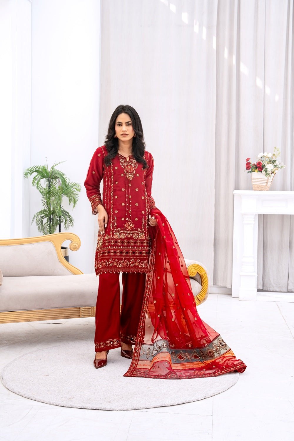 Royal Ruby Festive Ensemble - Sami Fabrics