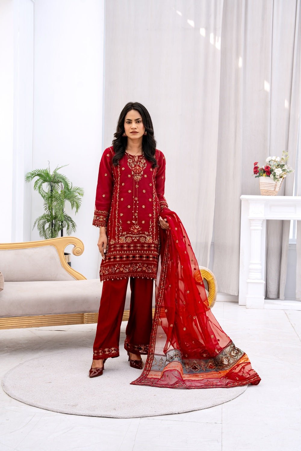 Royal Ruby Festive Ensemble - Sami Fabrics