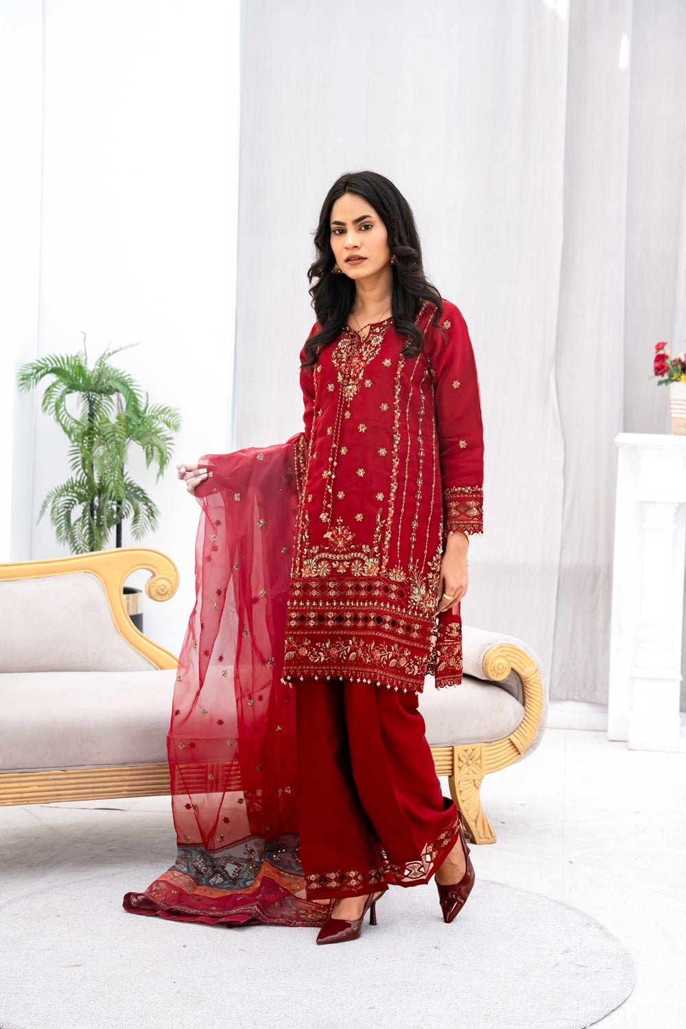Royal Ruby Festive Ensemble - Sami Fabrics