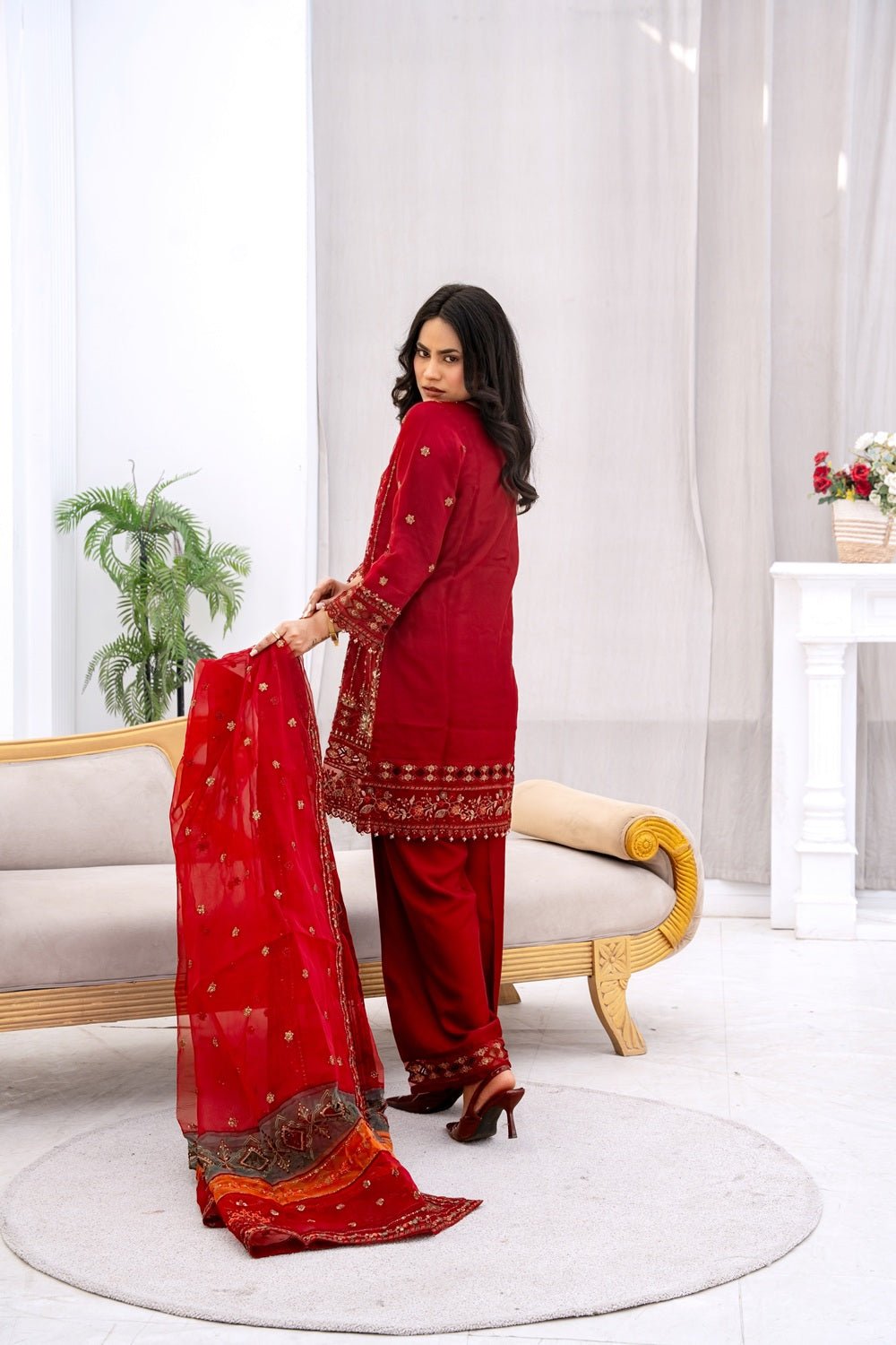 Royal Ruby Festive Ensemble - Sami Fabrics