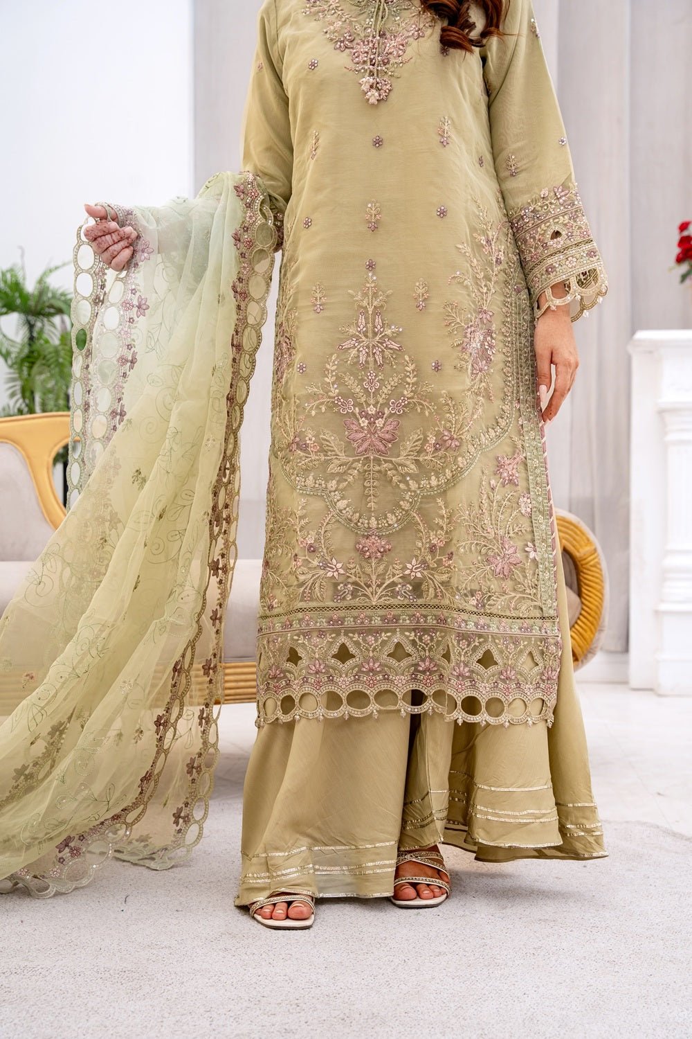 Sage Royale Embroidered Suit - Sami Fabrics