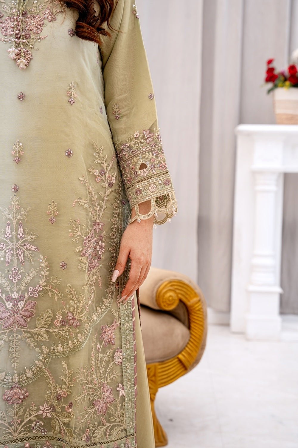 Sage Royale Embroidered Suit - Sami Fabrics
