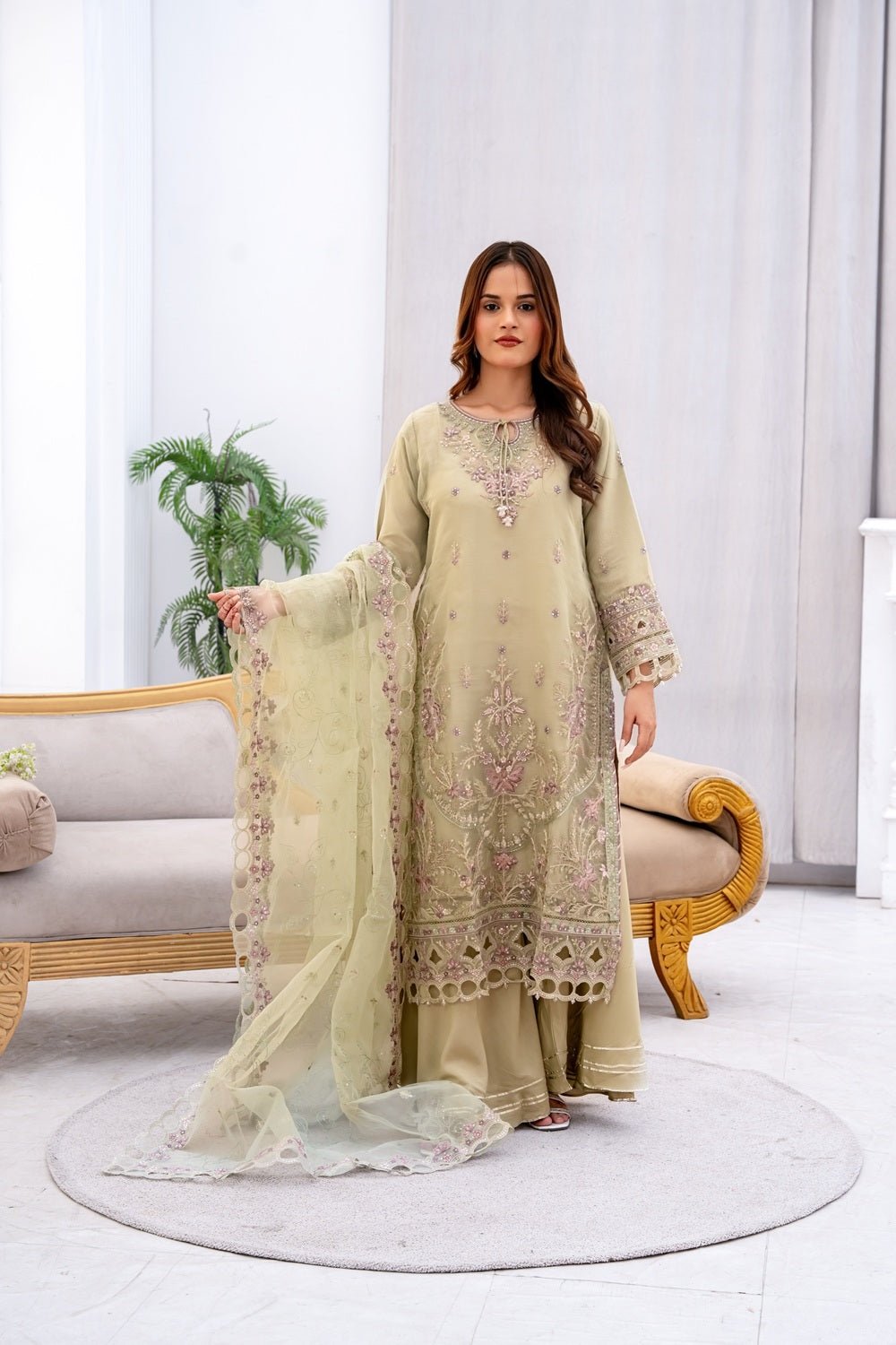 Sage Royale Embroidered Suit - Sami Fabrics