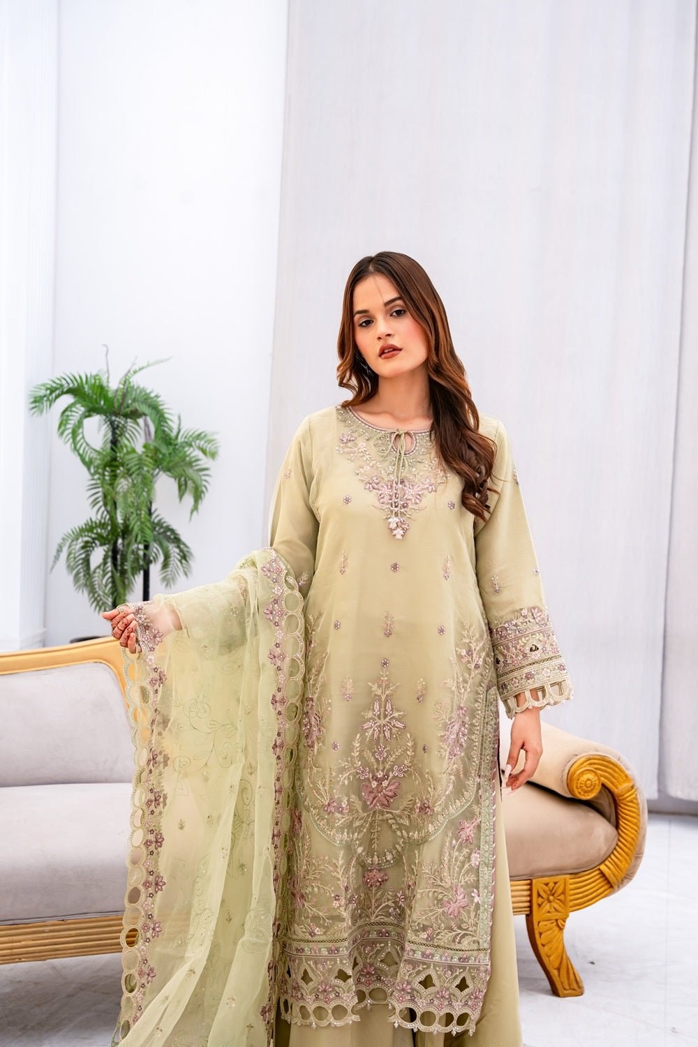 Sage Royale Embroidered Suit - Sami Fabrics