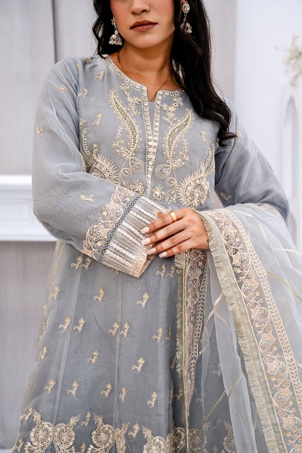 Silver Grace Embroidered Maxi - Sami Fabrics