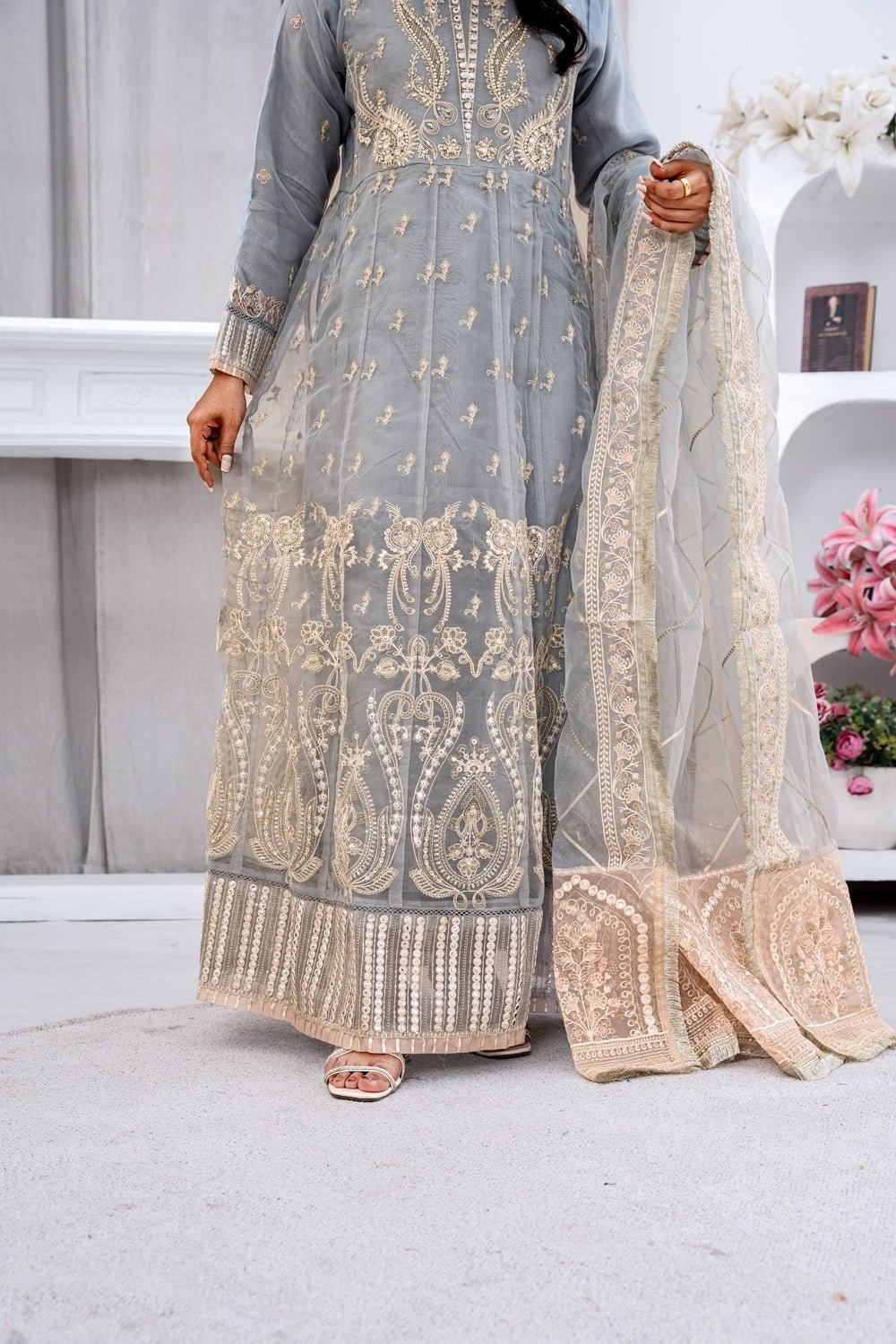 Silver Grace Embroidered Maxi - Sami Fabrics