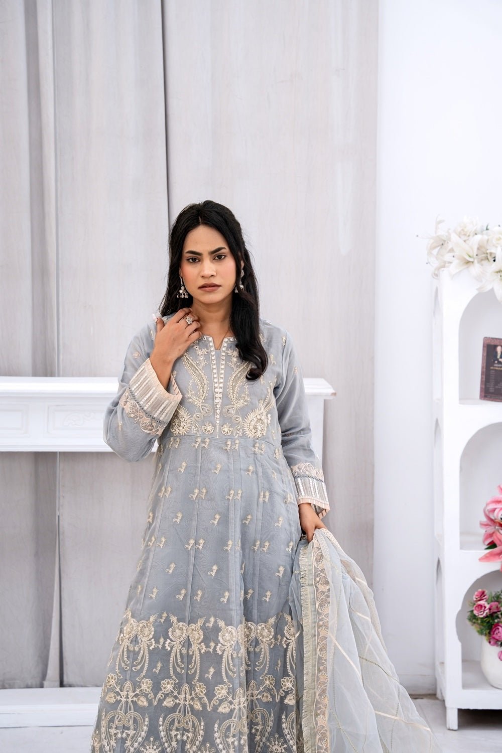 Silver Grace Embroidered Maxi - Sami Fabrics