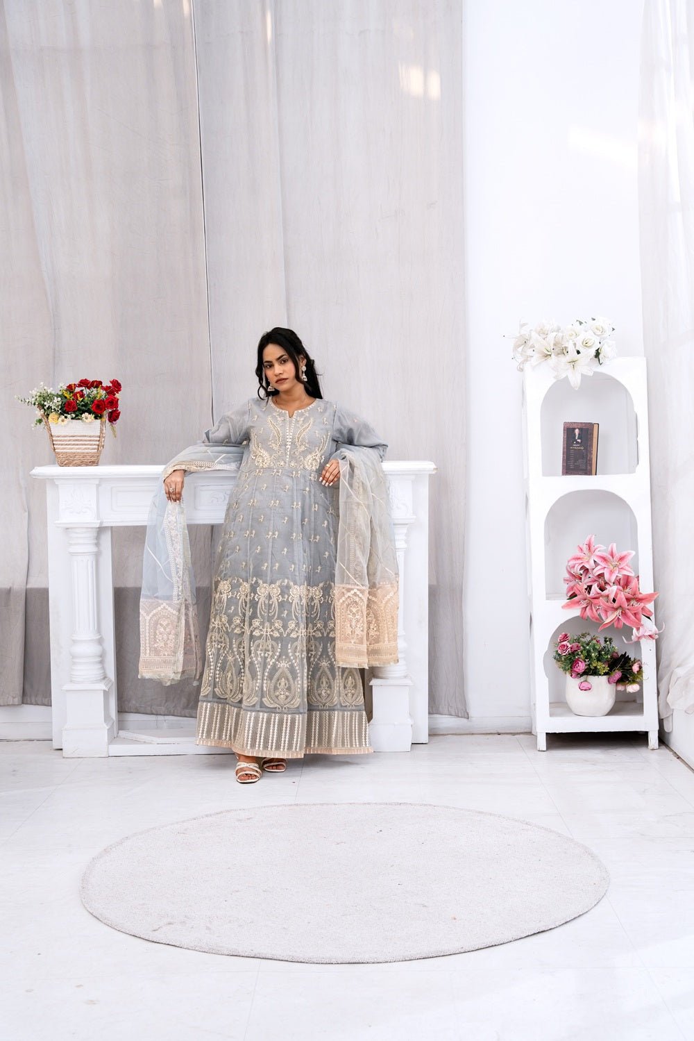 Silver Grace Embroidered Maxi - Sami Fabrics