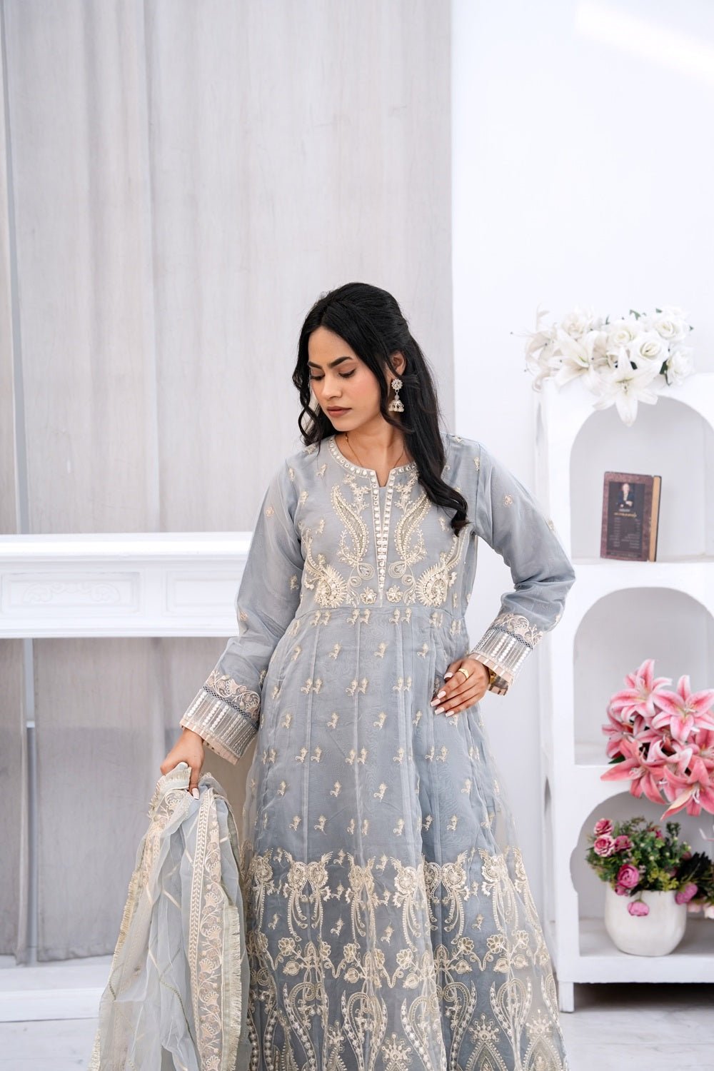 Silver Grace Embroidered Maxi - Sami Fabrics