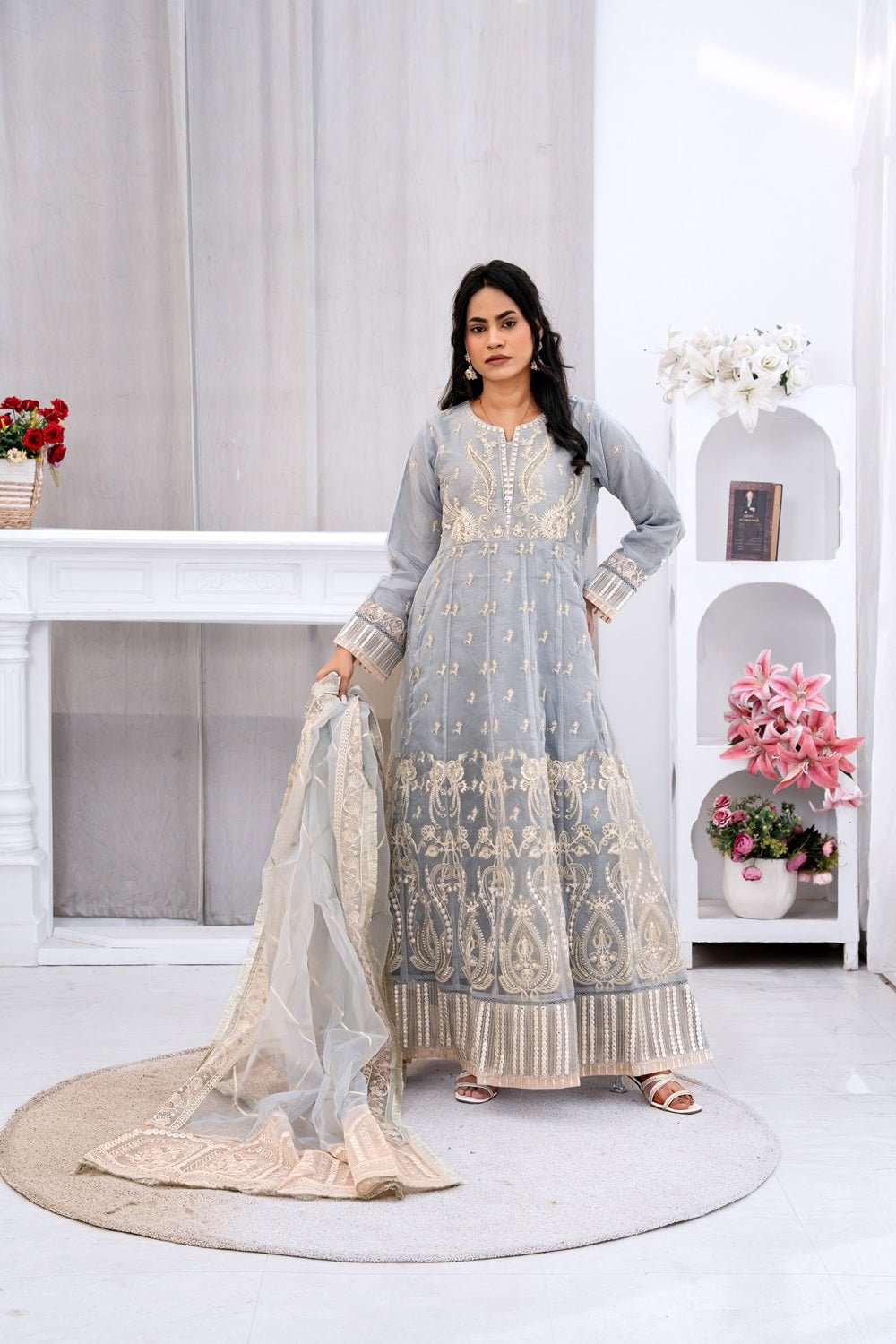 Silver Grace Embroidered Maxi - Sami Fabrics
