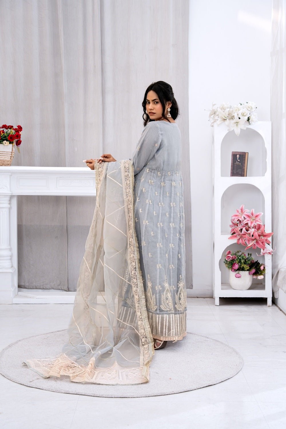 Silver Grace Embroidered Maxi - Sami Fabrics