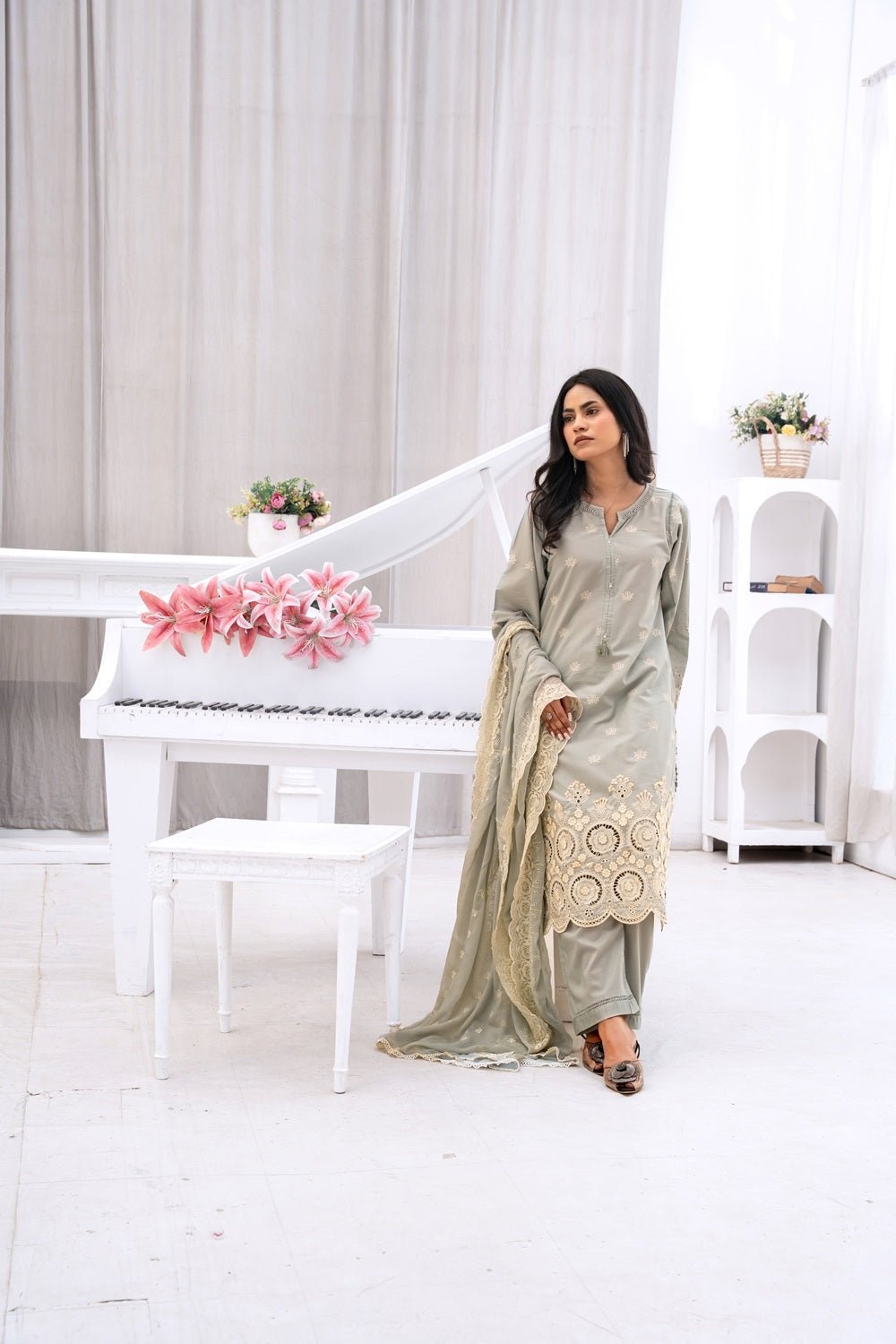 Soft Sage Embroidered Outfit - Sami Fabrics