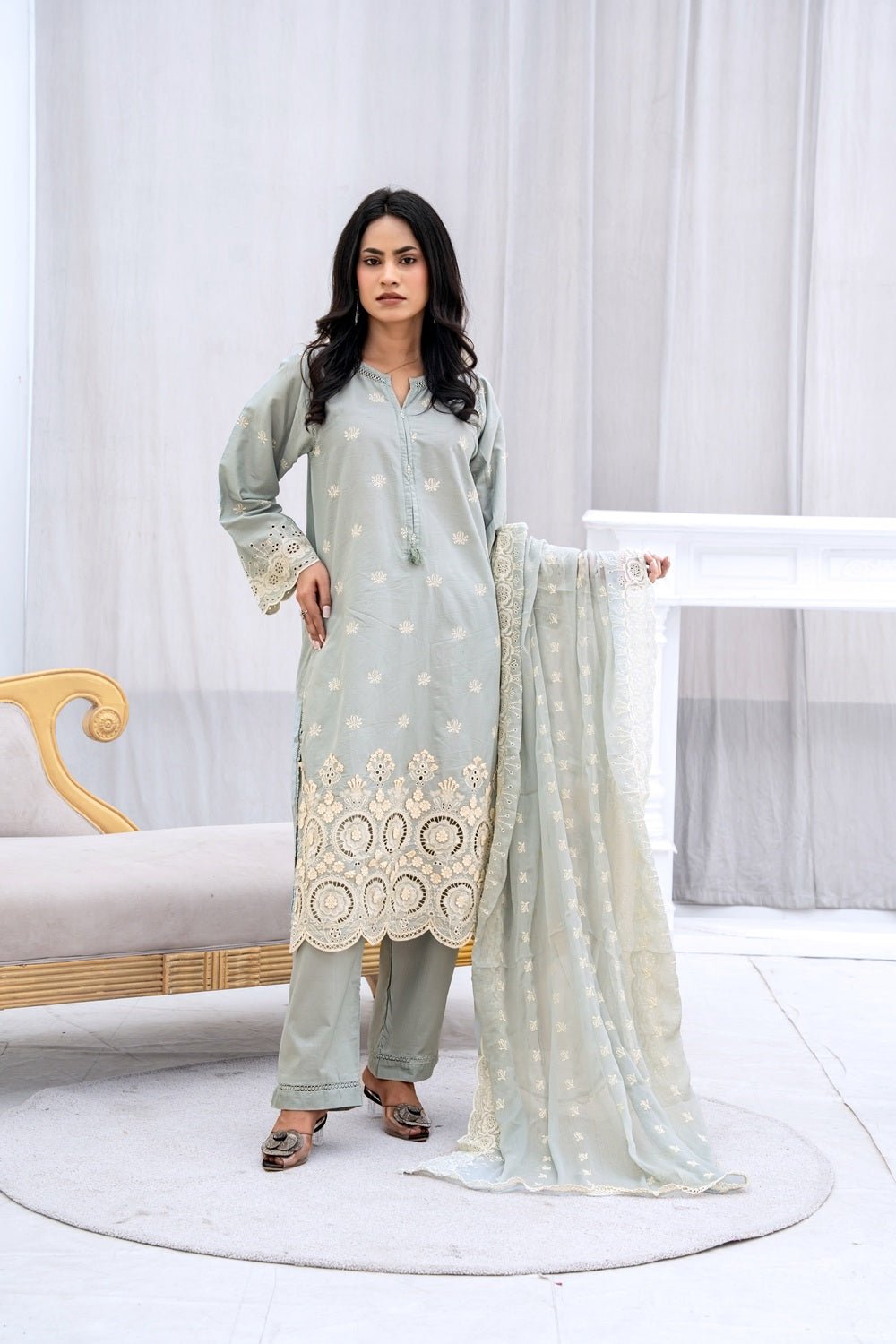 Soft Sage Embroidered Outfit - Sami Fabrics