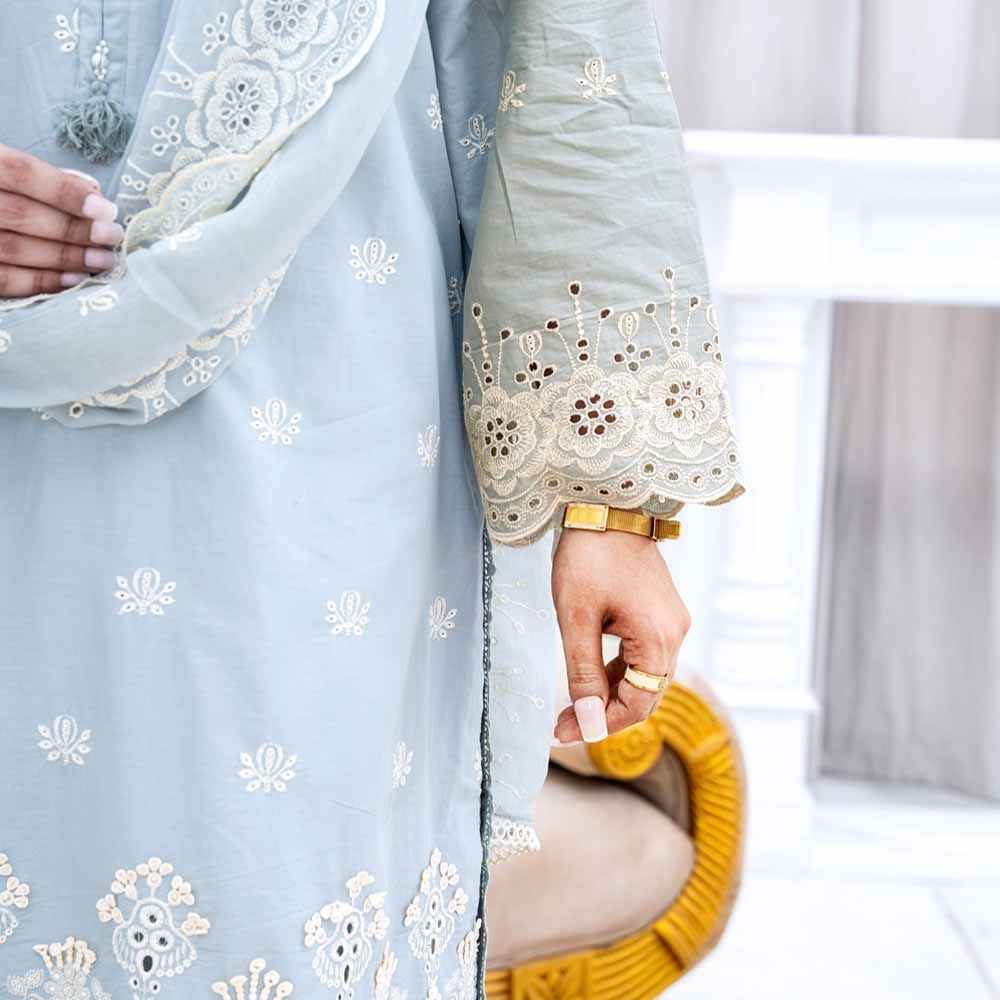 Soft Sage Embroidered Outfit - Sami Fabrics