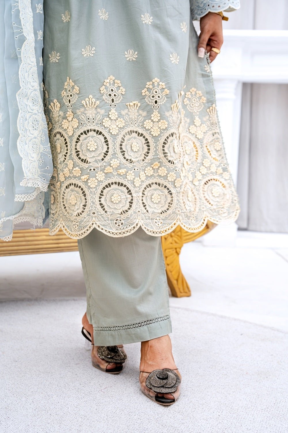 Soft Sage Embroidered Outfit - Sami Fabrics