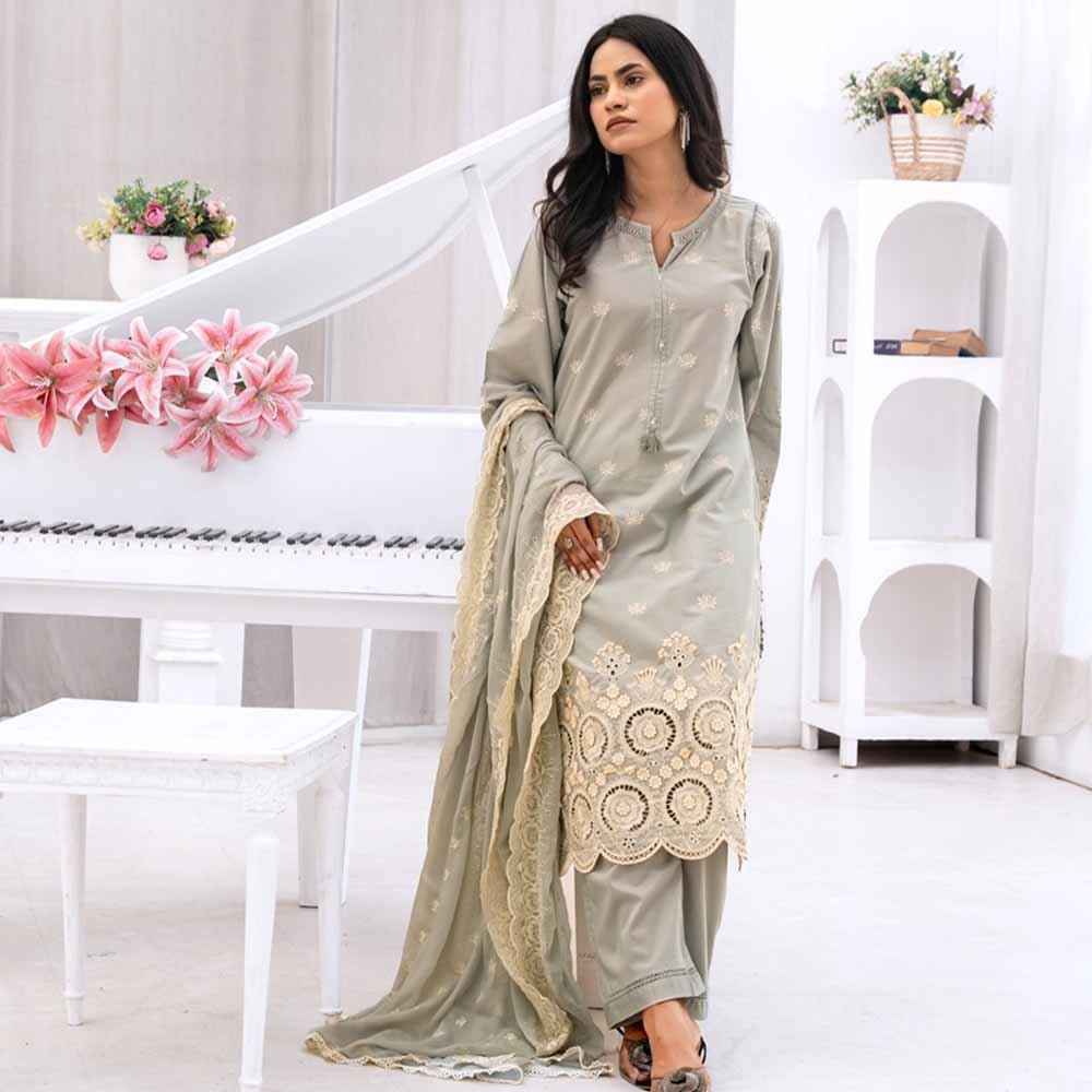 Soft Sage Embroidered Outfit - Sami Fabrics