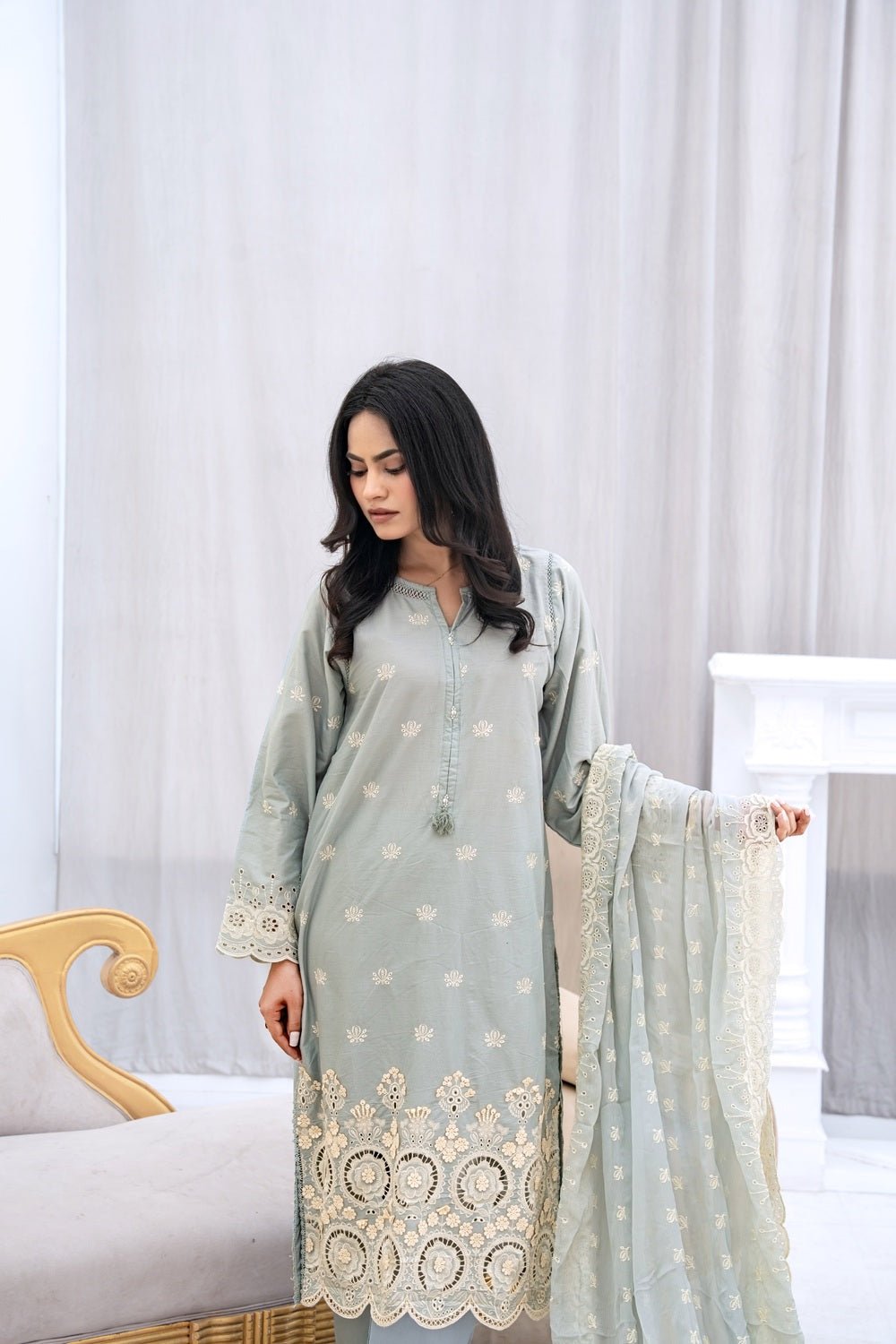 Soft Sage Embroidered Outfit - Sami Fabrics