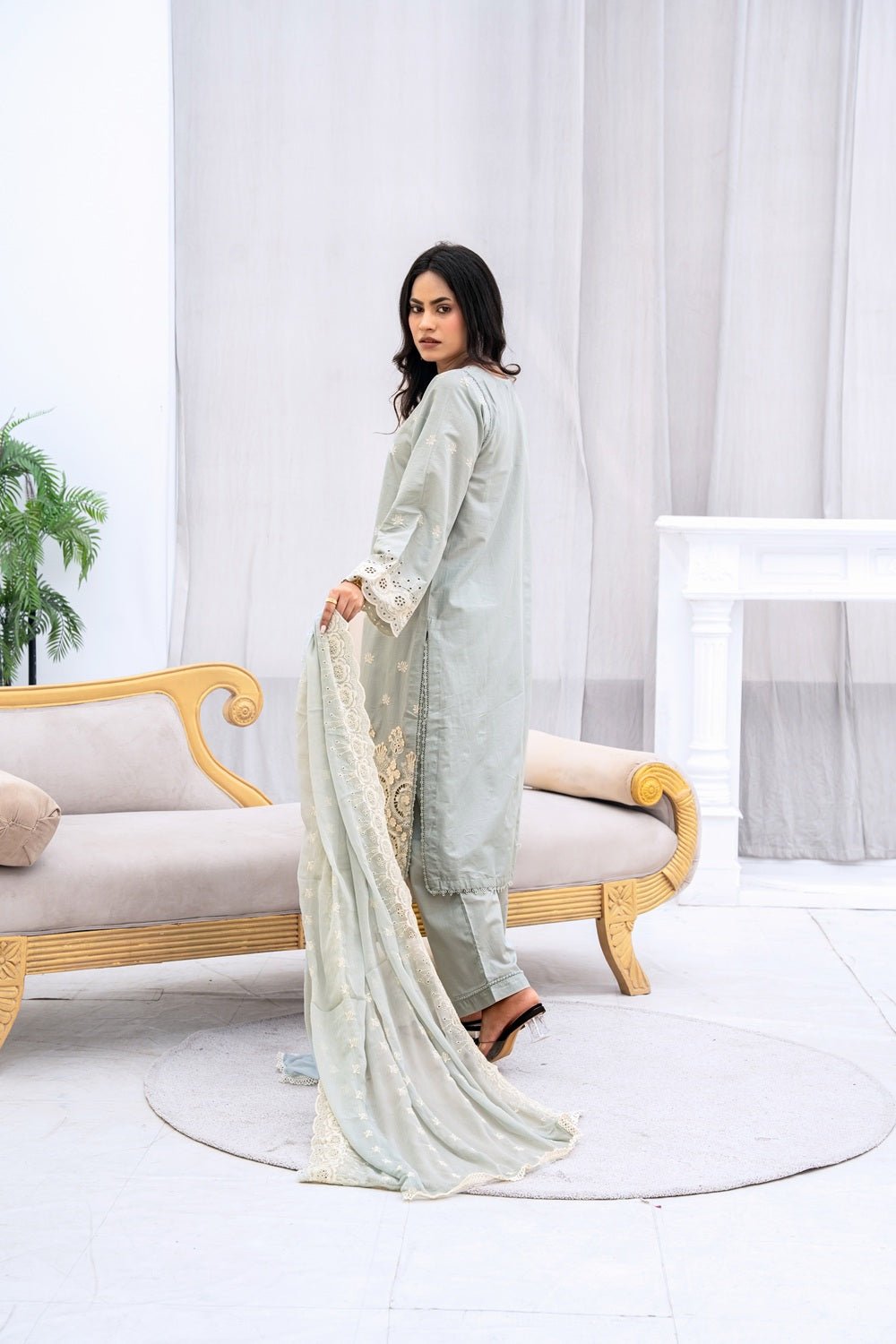 Soft Sage Embroidered Outfit - Sami Fabrics
