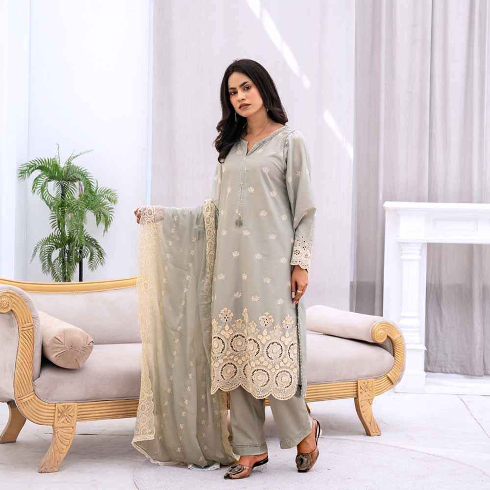 Soft Sage Embroidered Outfit - Sami Fabrics