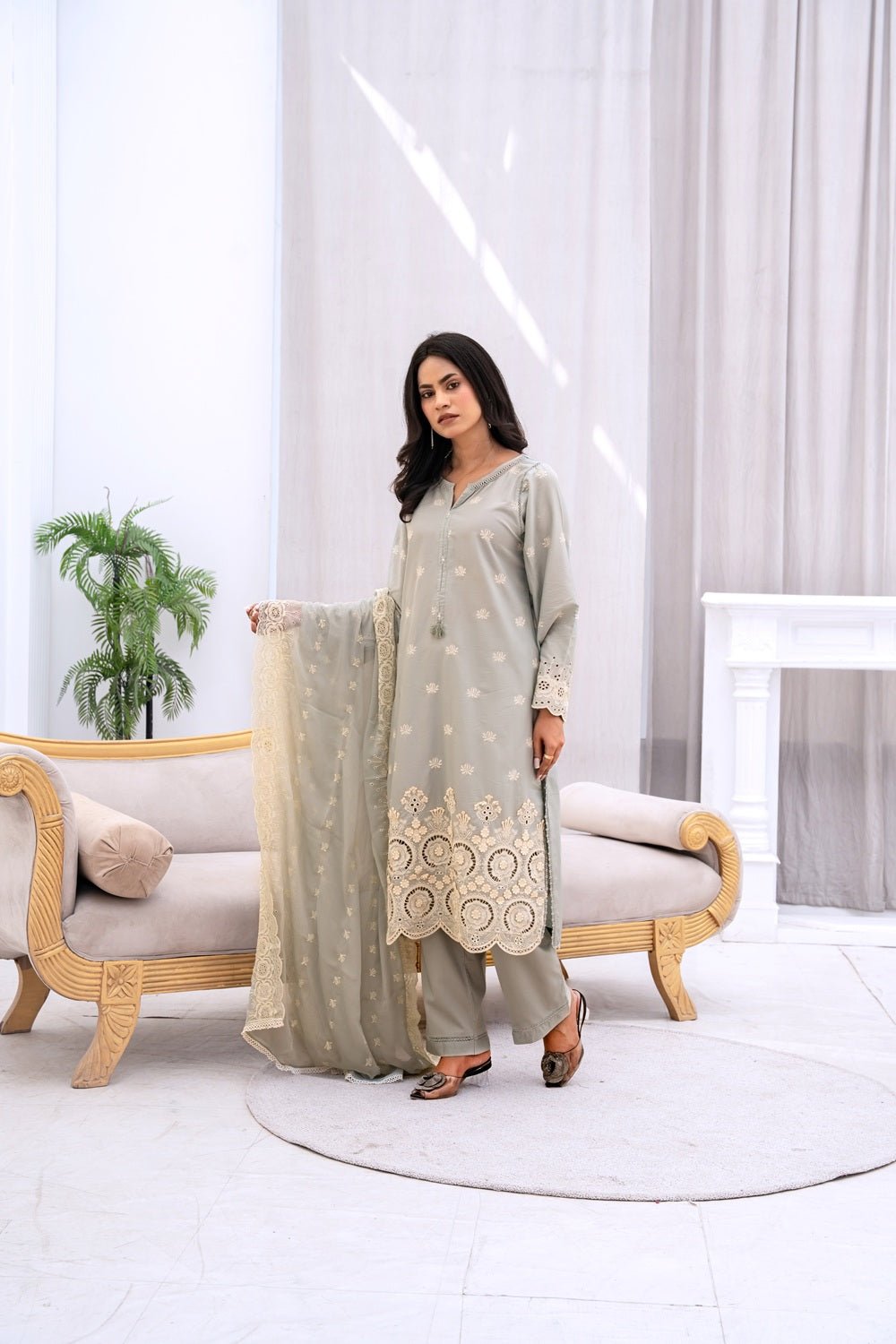 Soft Sage Embroidered Outfit - Sami Fabrics