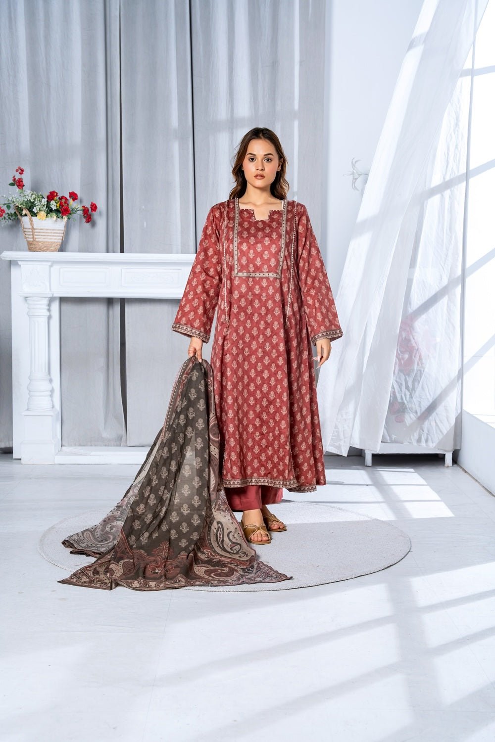 Vintage Rust Printed Lawn Suit - Sami Fabrics