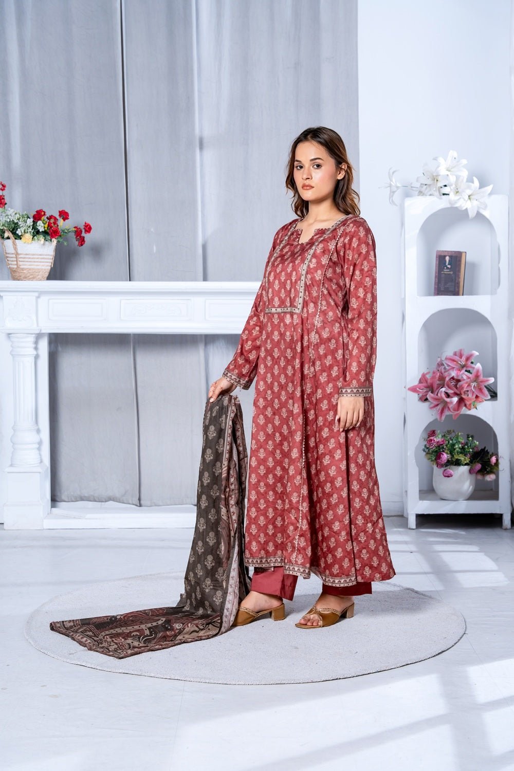 Vintage Rust Printed Lawn Suit - Sami Fabrics