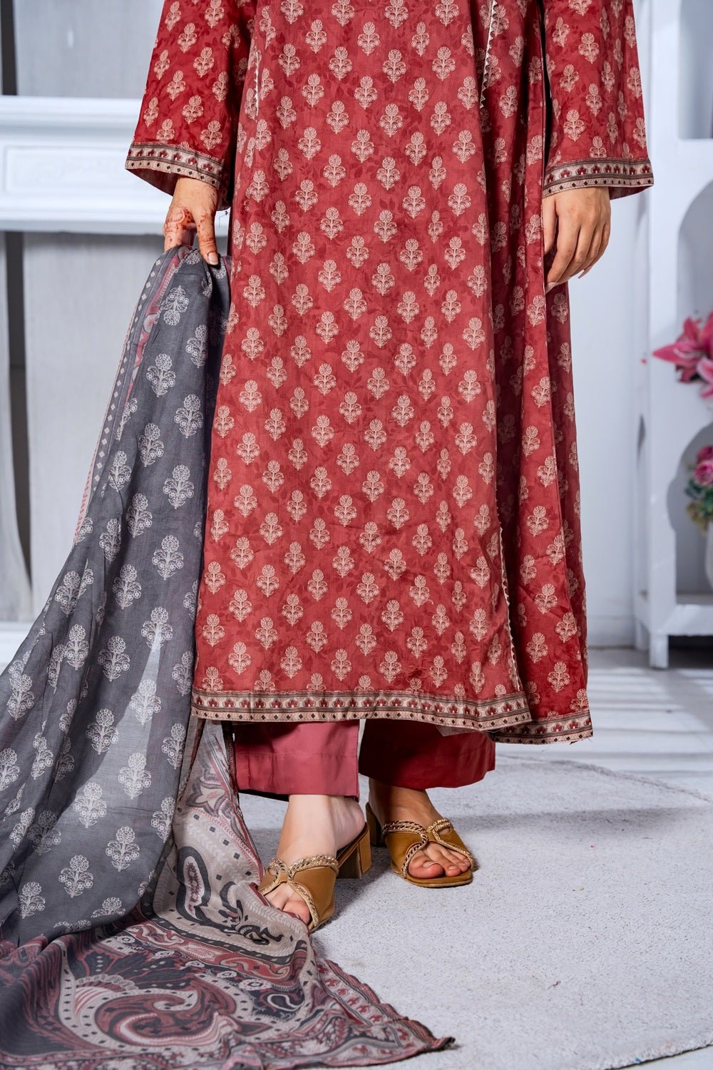 Vintage Rust Printed Lawn Suit - Sami Fabrics