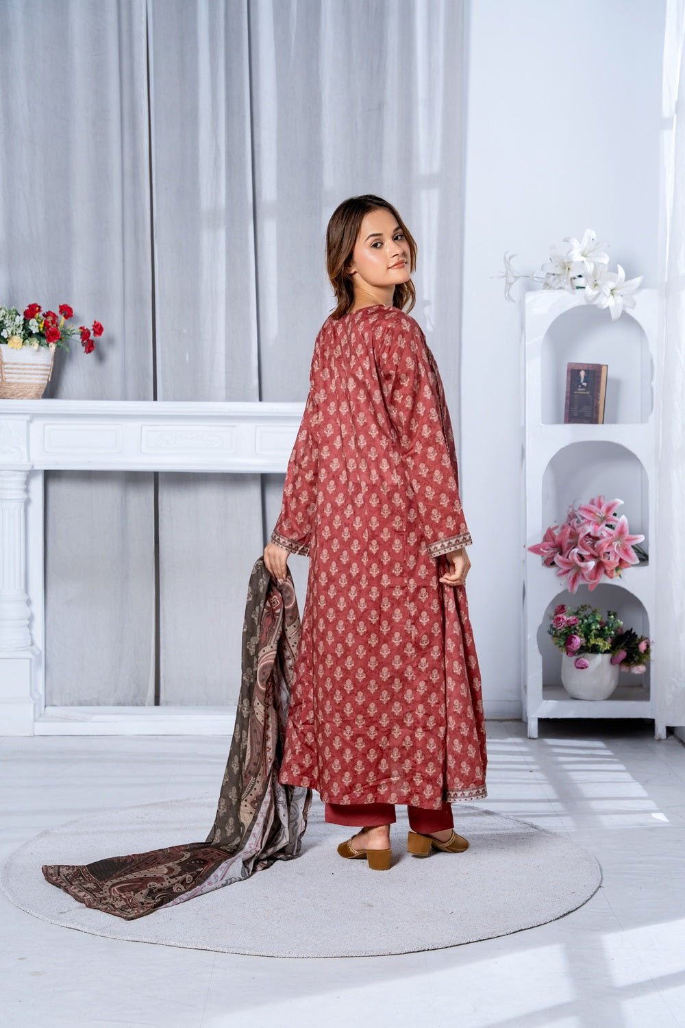 Vintage Rust Printed Lawn Suit - Sami Fabrics