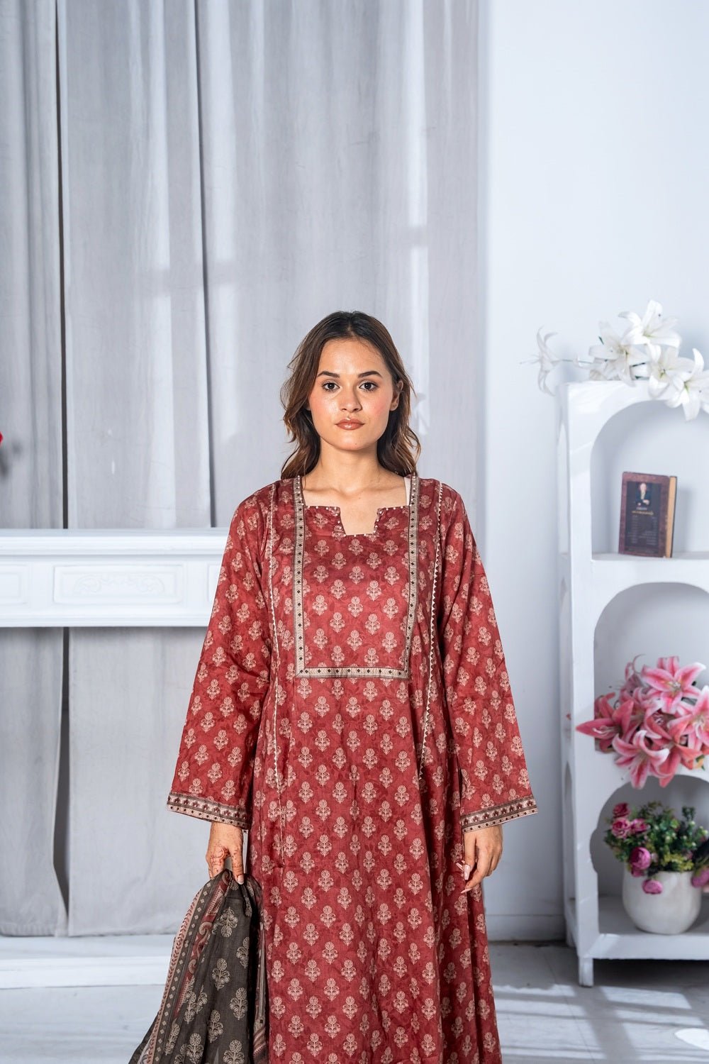 Vintage Rust Printed Lawn Suit - Sami Fabrics